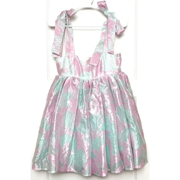 WOLF & BADGER Floral Embossed Tulle Sleeveless Bow Strap Babydoll‎ Puff Dress XS - Picture 6 of 14